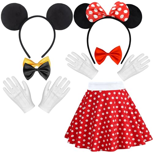 Damen Maus Mouse Kostüm,Mouse Kostüm Damen Zubehör,Mini Maus Karneval Kostüm Damen Fasching mit Rock Punkte,Maus Ohren,Handschuhe,Fliege,Karneval Fasching Mottoparty Cosplay Halloween Kostüm von ZeiLaBang Kakadi