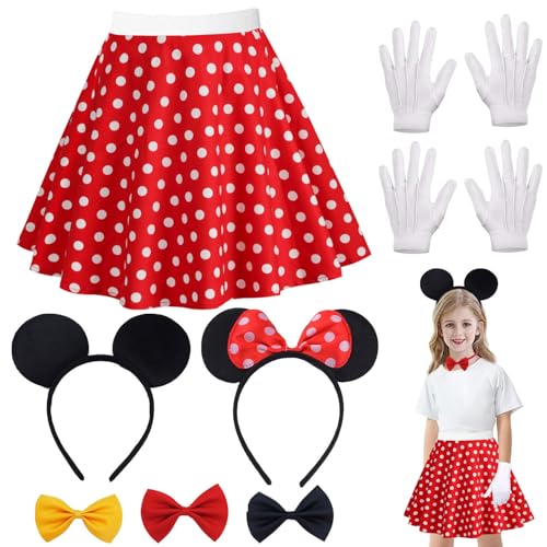 Damen Maus Mouse Kostüm,Mouse Kostüm Damen Zubehör,Mini Maus Karneval Kostüm Damen Fasching mit Rock Punkte,Maus Ohren,Handschuhe,Fliege,Karneval Fasching Mottoparty Cosplay Halloween Kostüm von ZeiLaBang Kakadi