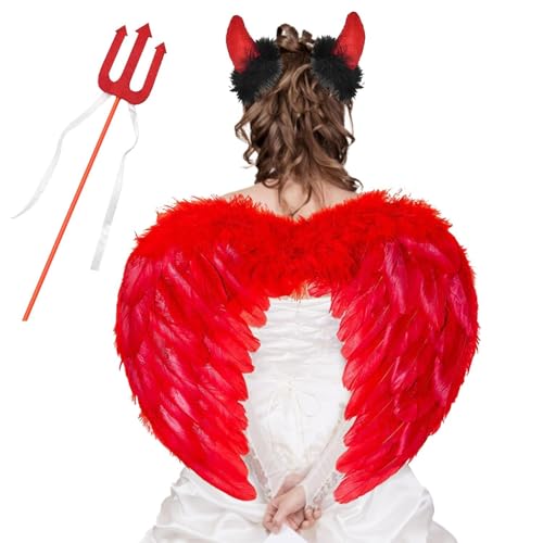 2 Stück Halloween Flügel Rot,60CM Teufels Flügel Helloween,rot Engel Kostüm Damen,Engelsflügel Rot,Weiße Flügel Engel Erwachsene,Engel Set Kostüm,Dunkler Engel Kostüm,Rot Engel Kostüm Mädchen von ZeiLaBang Kakadi