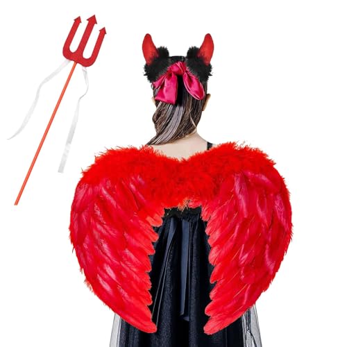 2 Stück Halloween Flügel Rot,45CM Teufels Flügel Helloween,rot Engel Kostüm Damen,Engelsflügel Rot,Weiße Flügel Engel Erwachsene,Engel Set Kostüm,Dunkler Engel Kostüm,Rot Engel Kostüm Mädchen von ZeiLaBang Kakadi