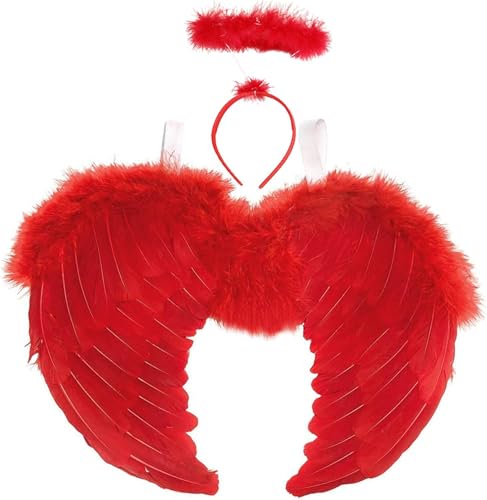 2 Stück Halloween Flügel Rot,45CM Teufels Flügel Helloween,rot Engel Kostüm Damen,Engelsflügel Rot,Weiße Flügel Engel Erwachsene,Engel Set Kostüm,Dunkler Engel Kostüm,Rot Engel Kostüm Mädchen von ZeiLaBang Kakadi