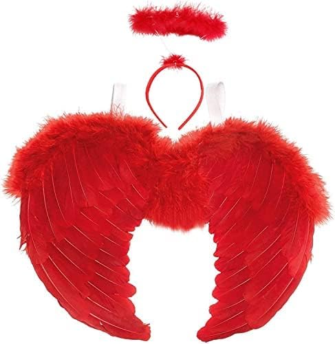 2 Stück Halloween Flügel Rot,45CM Teufels Flügel Helloween,rot Engel Kostüm Damen,Engelsflügel Rot,Weiße Flügel Engel Erwachsene,Engel Set Kostüm,Dunkler Engel Kostüm,Rot Engel Kostüm Mädchen von ZeiLaBang Kakadi