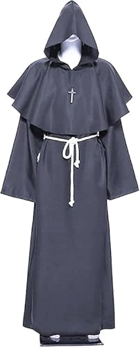 Mönch Robe,Priester Mönch Gewand Kostüm,Herren Kapuze Mönch Robe,Mönch Priester Gewand,Mönch Kostüm,Mittelalterliche Kapuze Renaissance Robe,Halloween Mönch Robe mit Kreuzanhänger und Gürtel von ZeiLaBang Kakadi