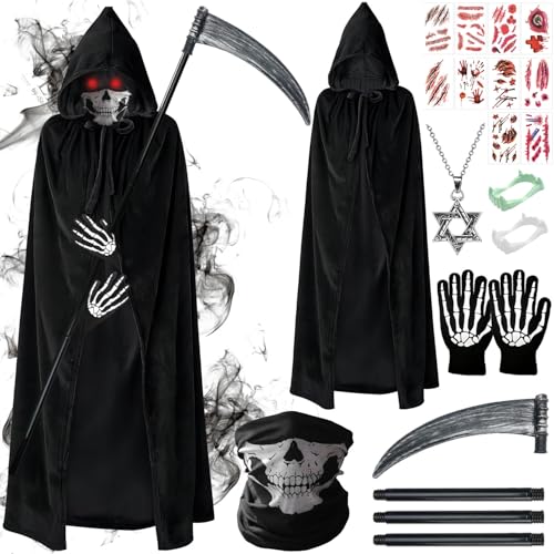 ZeiLaBang Kakadi Halloween Sensenmann Kostüm,Reaper Kostüm,Sensenmann-kostüm Set,Halloween Tod Bekleidung mit Scythe,Gruseliges halloween Bekleidung Set,für Unisex Rollenspiele Party Karneval Cospla ZeiLaBang Kakadi Halloween Sensenmann Kostüm,Reaper Kostüm,Sensenmann-kostüm Set,Halloween Tod Bekleidung mit Scythe,Gruseliges halloween Bekleidung Set,für Unisex Rollenspiele Party Karneval Cospla von ZeiLaBang Kakadi