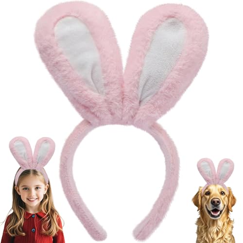 Plüsch-Hasenohren-Stirnband,Kaninchenohren-Accessoire Ostern Cosplay Weihnachten Thema Party (rosa weiß) von ZeiLaBang Kakadi