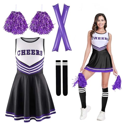 ZeiLaBang Kakadi Cheerleader Kostüm Damen für Erwachsene,Kostüm Cheerleader,Cheerleadering Outfit Fancy Dress Uniform,Cheerleadering Outfit Mädchen,Pompoms und Socken für Karneval, Mottoparty von ZeiLaBang Kakadi