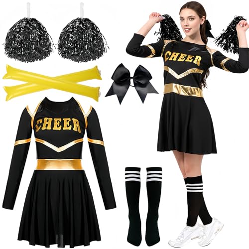 ZeiLaBang Kakadi Cheerleader Kostüm Damen für Erwachsene,Kostüm Cheerleader,Cheerleadering Outfit Fancy Dress Uniform,Cheerleadering Outfit Mädchen,Pompoms und Socken für Karneval, Mottoparty von ZeiLaBang Kakadi