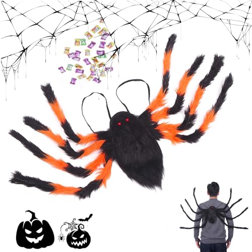 ZeiLaBang Kakadi Halloween Spinnenrucksack,Große Schwarze Spinnenbeine für Erwachsene,Horror Plüsch Spinnendekoration,Halloween Riesenspinne Rucksack,Kostümzubehör für Halloween Karneval Party von ZeiLaBang Kakadi