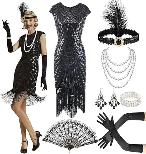 20er Jahre Kostüm Damen,Gatsby Kleid Damen mit 20er Jahre Kleid Accessoires,20er Jahre Accessoires,Flapper Kleid 20er Jahre,1920er Accessoires Damen,Charleston Kleid 20er Jahre,Karneval Kostüm Damen von ZeiLaBang Kakadi