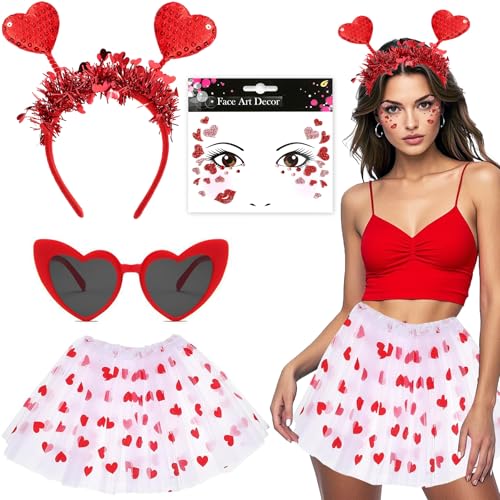 ZeiLaBang Kakadi Karneval Kostüme Amor Set,Amor-Kostüm,Herzchen Tutu,Weiß Tutu Rock,Damen Kostüm,Valentinstag Herz Stirnband Pailletten,Romantische Amor Kostüm Accessoires von ZeiLaBang Kakadi