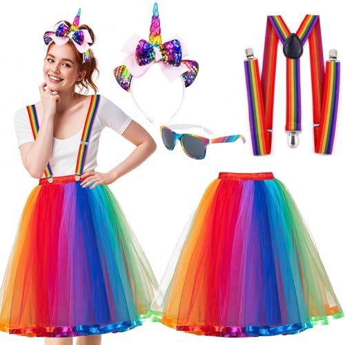 ZeiLaBang Kakadi Regenbogen Kostüm Damen,Regenbogen Tüllrock Damen,Regenbogen Rock Damen Tüll,Elastischer Bund Tüllrock,Tüllrock Regenbogen Damen für Karneval,Halloween,Fasching,Mottoparty von ZeiLaBang Kakadi