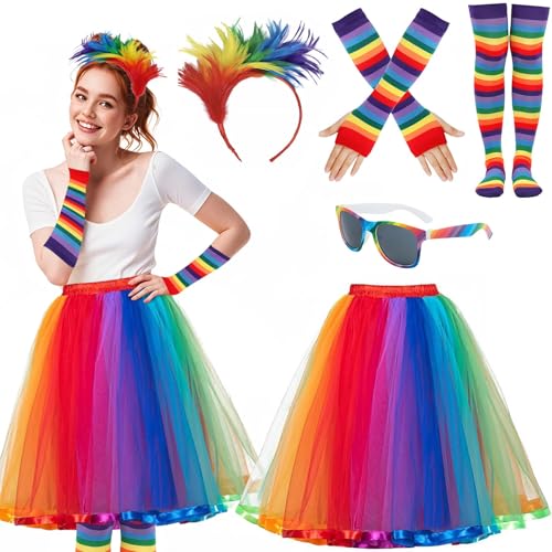 ZeiLaBang Kakadi Regenbogen Kostüm Damen,Regenbogen Tüllrock Damen,Regenbogen Rock Damen Tüll,Elastischer Bund Tüllrock,Tüllrock Regenbogen Damen für Karneval,Halloween,Fasching,Mottoparty von ZeiLaBang Kakadi