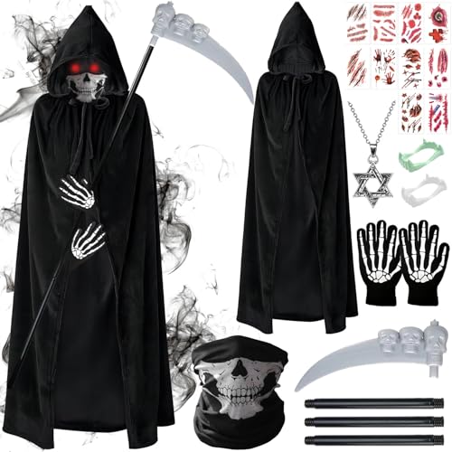 Halloween Sensenmann Kostüm Kinder,Sensenmann Kinderkostüm,Halloween Kostüm Set,Sensenmann Halloween,Sensenmann Halloween Kostüm,Grim Reaper Sensenmann,Grim Reaper Kostüm für Halloween Cosplay von ZeiLaBang Kakadi