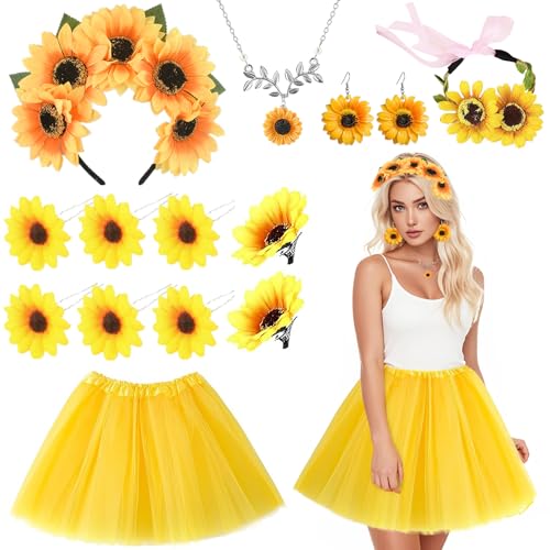 Damen Sonnenblumen Kostüm,Sonnenblumen Kostüm Accessoires Set,Sonnenblumen Kostüm,Faschingskostüme Damen Sonnenblume,Sonnenblumen Kostüm Damen für Karneval Halloween Fasching Mottoparty von ZeiLaBang Kakadi