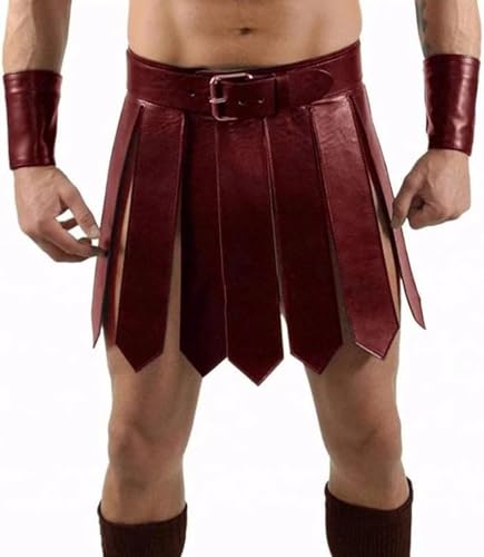 Zelbuck Gladiator Kostüm Herren Lederrock Herren Mittelalterlich PU-Lederrock Römer Kostüm Herren Krieger Taillengürtel Stil Rockgürtel Halloween Cosplay Party Kostüm (Farbe 2#,L) von Zelbuck