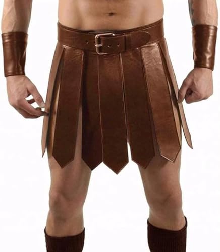 Zelbuck Gladiator Kostüm Herren Lederrock Herren Mittelalterlich PU-Lederrock Römer Kostüm Herren Krieger Taillengürtel Stil Rockgürtel Halloween Cosplay Party Kostüm (Farbe 3#,L) von Zelbuck