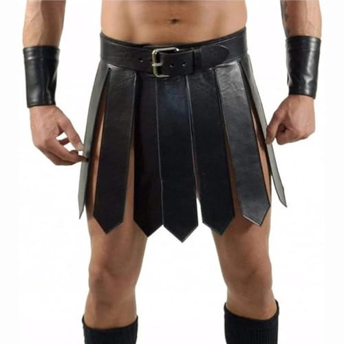 Zelbuck Herren Lederrock Herren Mittelalterlich PU-Lederrock Halloween Party Kostüm (Black,Waist 80-100CM) von Zelbuck