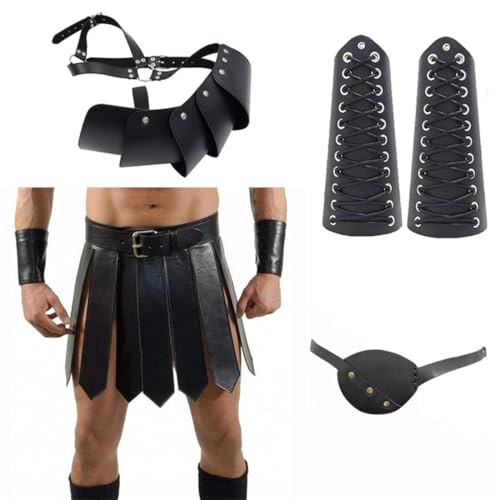 Zelbuck Herren Lederrock Herren Mittelalterlich PU-Lederrock Halloween Party Kostüm (Black Anzug,Waist 80-100CM) von Zelbuck