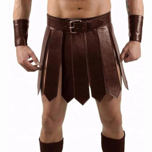 Zelbuck Herren Lederrock Herren Mittelalterlich PU-Lederrock Halloween Party Kostüm (Brown,Waist 80-100CM) von Zelbuck