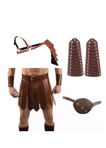 Zelbuck Herren Lederrock Herren Mittelalterlich PU-Lederrock Halloween Party Kostüm (Brown Anzug,Waist 80-100CM) von Zelbuck