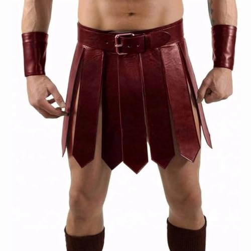 Zelbuck Herren Lederrock Herren Mittelalterlich PU-Lederrock Halloween Party Kostüm (Red,Waist 80-100CM) von Zelbuck