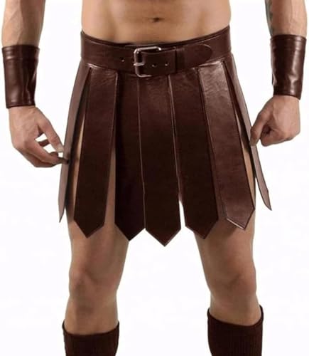 Zelbuck Herren Lederrock Römischer Lederrock Herren Mittelalterlich Gladiator PU-Lederrock Römisch Krieger Taillengürtel Stil Rockgürtel Halloween Party Kostüm (Brown,L) von Zelbuck