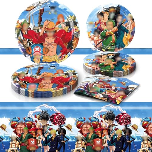 One Piece Partygeschirr, One Piece Party Supplies Set, Pappgeschirr Pappteller Becher Servietten für Kindergeburtstag Party Dekoration Geburtstagsdeko 10 Gäste von Zempertoopa