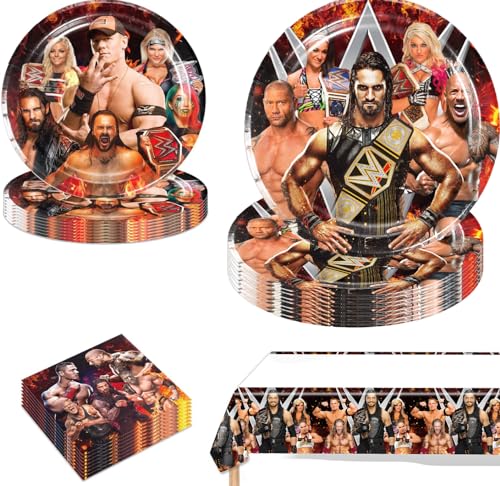Partygeschirr Set, 41-Teiliges Wrestling-Partyzubehör, Pappgeschirr Pappteller Becher Servietten für Kindergeburtstag Party Dekoration Geburtstagsdeko 10 Gäste Partygeschirr Set, 41-Teiliges Wrestling-Partyzubehör, Pappgeschirr Pappteller Becher Servietten für Kindergeburtstag Party Dekoration Geburtstagsdeko 10 Gäste von Zempertoopa