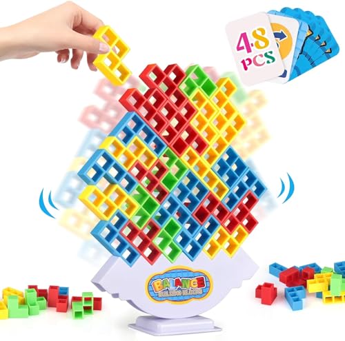 Zempertoopa Tetra Tower Balance Spiel,Tetra Tower Spiel, Tetra Tower Spiel für Kinder, Tetris Balance Toy, Kinder bausteine balancespiel für Jungen und Mädchen ab Jahre 3+ (48 pcs) von Zempertoopa