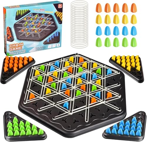 Zempertoopa Triggle Spiel Gummibänder, Triggle Spiel, Kettendreieck Schachspiel,Brain Games Triggle, Interaktives Familienbrettspiel, Triggle-Gummibandspiel für Kinder und Erwachsene, 2 bis 4 Spieler von Zempertoopa