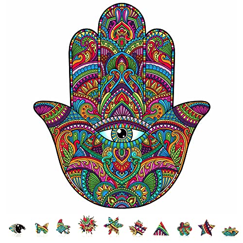 ZenChalet Hamsa Hand Holz Puzzle für Erwachsene - 500 Teile Puzzle, Handpuzzles für Hamsa Handdekor, Erwachsene Puzzles, Holzpuzzles für Erwachsene, Hand der Fatima Holzpuzzle, Geschenke für Oma von ZenChalet