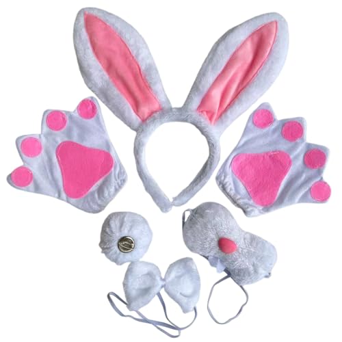 Osterhasen Kostüme Für Kinder Cosplay Hasen Ohr Stirnband Schwanz Fliege Handschuhe Tierkostüm Zubehör Set von Zenlir