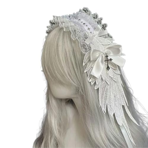 Zenlir Cool Punk Anime Bowknot Headwrap Angelic Wing Spitzenstirnband Für Halloween Party Cosplay Kostüm Haarzubehör Für Frauen von Zenlir