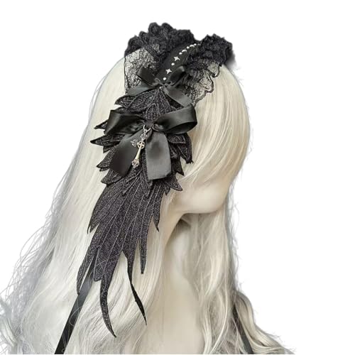 Zenlir Cool Punk Anime Bowknot Headwrap Angelic Wing Spitzenstirnband Für Halloween Party Cosplay Kostüm Haarzubehör Für Frauen von Zenlir