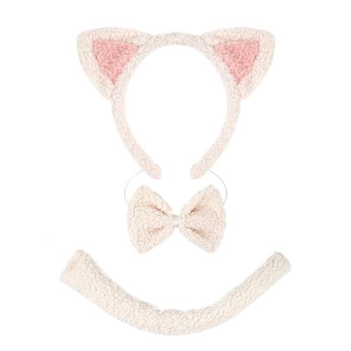 Zenlir Katzen Kostüm Set Halloween Kostüm Cosplay Party Requisiten Katzen Ohren Stirnband Bowtie Schwanz Für Kinder Tierische Ausbildung Kostüm von Zenlir