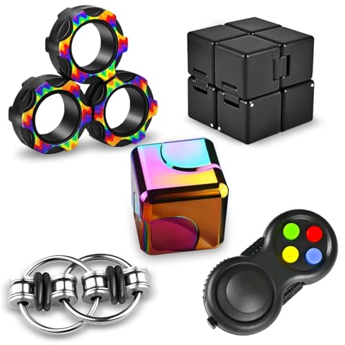 5-teiliges Fidget Toys Set,Anti-Stress Würfel, Infinity Cube,Fidget Pad Controller,Metallringe und Fahrradkette,Ideal zur Stressabbau bei ADHS,ADHD,Autismus， Sensorisches für Erwachsene und Kinder von ZephyrHome