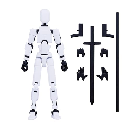 (Montage abgeschlossen)T13 Actionfigur, Roboter-Actionfigur, bewegliche Figuren mit mehreren Gelenken,3D-gedruckte,mehrfach gelenkige,bewegliche Figur,Glücks-T13-Actionfigur mit Waffen (Weiß) von ZephyrHome