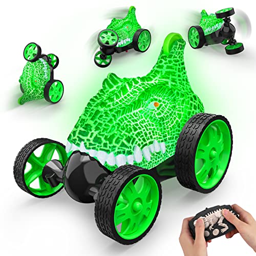 Ferngesteuertes Auto Spielzeug Kinder, 2.4GHz Fernsteuerung 360°RC Stunt Auto mit LED Monstertruck Dinosaurier Spiele, Outdoor Indoor Fahrzeug Spielzeug Geschenk für Jungen Mädchen 3 4 5 6 7 8 9 Jahre von Zero-G Roadster