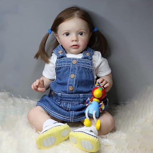 Zero pam 24 Zoll 60 cm Lebensecht Reborn Mädchen Realistisch Silikon Puppe Mit Braunem Haar Neugeborene Puppen Wie Echtes Baby Reborn Toddler Girl Weiche Vinyl Puppen von Zero pam