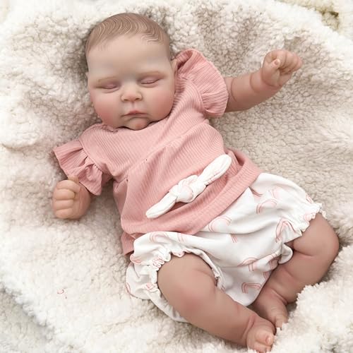 Zero pam Reborn Baby Vollsilikon Lebensechte Babypuppen 50CM, Reborn Baby Mädchen Mit Geschlossenen Augen Weichkörper, Reborn Babypuppen Wie Echt Baby Für Kinder von Zero pam