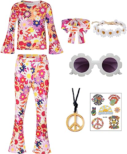 Halloween Cosutme für Mädchen 2024, 60er 70er Jahre Hippie-Disco-Outfits für Kinder, 2–10, mehrfarbig von ZeroShop