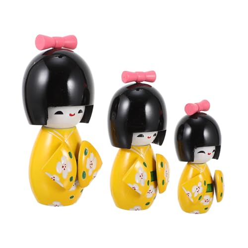 Zerodeko 1 Satz japanische Kimonopuppe entzückende Kimonopuppe Puppen für Mikrospielzeug stapeln Home Decor wohnungseinrichtung Desktop-Kimono-Mädchen Kimono-Puppe aus Holz Yellow von Zerodeko