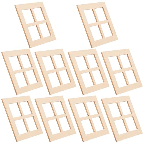 Zerodeko 10Pcs Dollhouse 4-Grids-Fensterrahmen Puppenhausfenster 1: 12 Holzpuppenhausfenster Winziges Puppenhaus-Fensterrahmenmodelldekoration von Zerodeko