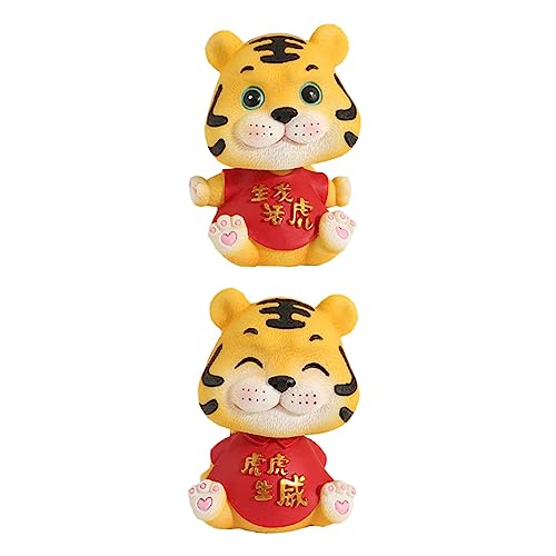 Zerodeko 2St Jahr des Tigers Wackelkopfverzierung Jahr der Tigerfigur chinesische Tierkreiszeichen Animal Figures Wohnzimmer Dekoration Tierdekorationen für den Haushalt Auto Tier dekor rot von Zerodeko