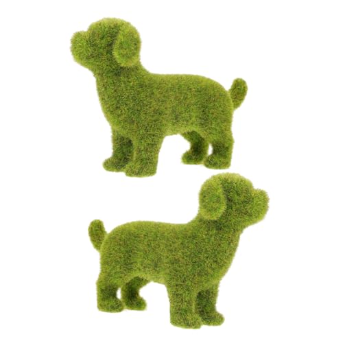 Zerodeko 2st Simulierter Rasenwelpe Rasenfiguren Beflocken Tier Garnornament Garten Tier Outdoor-Ornament Beflocktes Tierornament Terrasse Rasen Dekoration Green Beflockung von Zerodeko