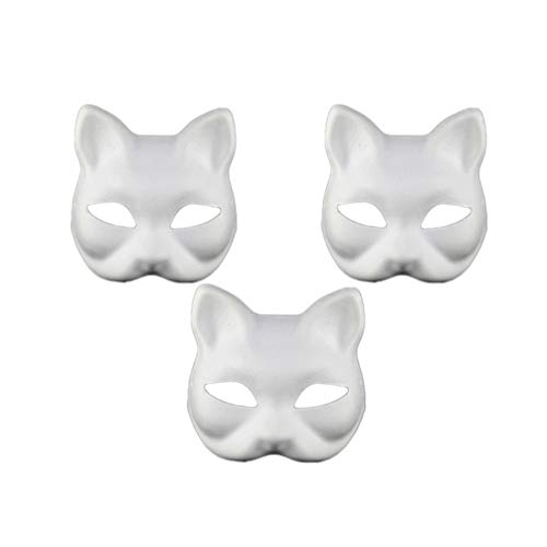 Zerodeko 3 Stk Kostümmaske Therische Maske Einfache Maske Halloween-masken Für Erwachsene Dekorative Maske Katzen-halloween-maske Leeres Maskenkostüm Papier Weiß Kind Erwachsene Katze von Zerodeko