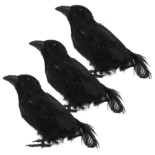 Zerodeko 3st Krähe-Ornament Gefälschte Vögel Gruseliges Krähendekor Realistischer, Schwarz Gefiederter Krähenvogel Halloween-krähen Und Raben Krähe Für Black Federn von Zerodeko