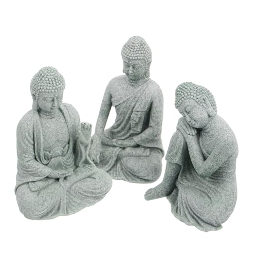 Zerodeko 3st Zen-Buddha-Statue Aus Grünem Sandstein Aquariumdekorationen Statuen Im Zen-Garten Buddha-Aquarium- Chinesische Buddha-Figur Kleine Buddhafiguren Feng-Shui-Buddha Grey von Zerodeko