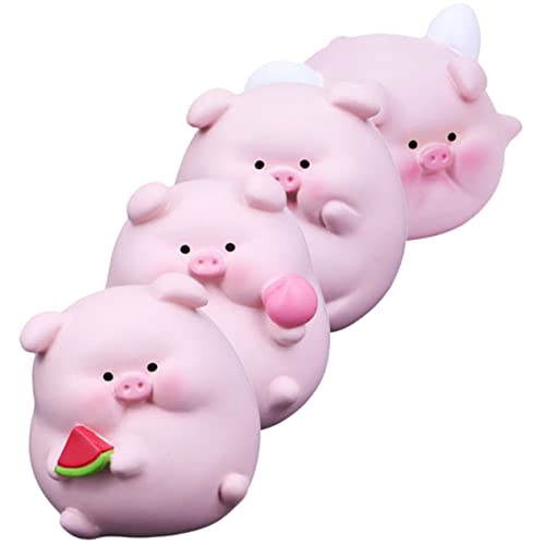 Zerodeko 4 Stück Schweinchen Ornament Frosch Gummiartig Mauspad Süß Tastatur-zappelspielzeug Roboter Mini-Fidget-spielzeuge Gadgets Zahlenplüsch Hühnchen-Squeeze- Zappeln Rosa Harz von Zerodeko