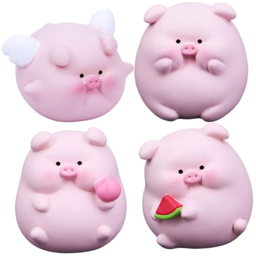 Zerodeko 4 Stück Schweinchen Ornament Zahlenplüsch Roboter Tastatur-zappelspielzeug Gummiartig Gadgets Frosch Mini-Fidget-spielzeuge Hühnchen-Squeeze- Zappeln Mauspad Süß Harz Rosa von Zerodeko